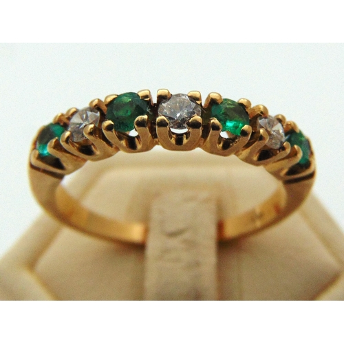 280 - 18ct yellow gold diamond and emerald seven stone dress ring, approx total weight 3.7g