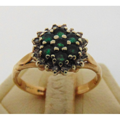 283 - 9ct yellow gold, emerald and diamond cluster ring, approx total weight 2.7g