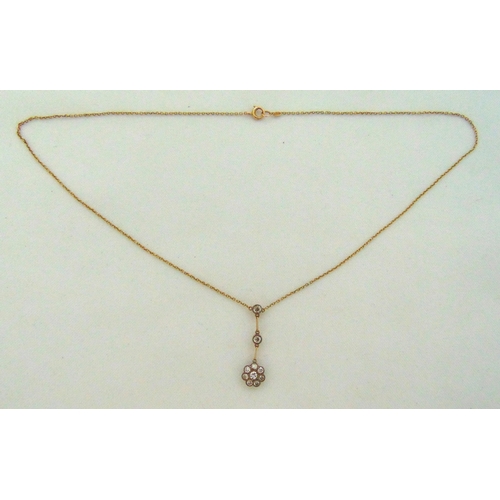 292 - Victorian 15ct yellow and diamond pendant necklace