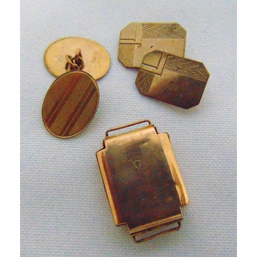 297 - A quantity of 9ct gold to include a watch case and two cufflinks, approx total weight 7.5g