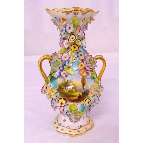 101 - A Dresden two handled baluster vase decorated with Deutsch Blumen and painted landscapes, 22cm (h) A... 