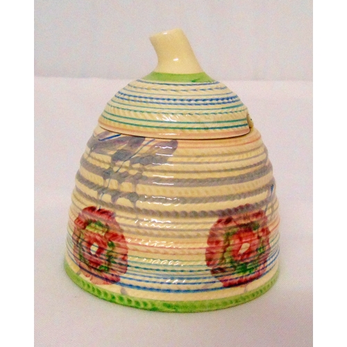 109 - Clarice Cliff Bizarre honey pot and cover, marks to the base, 10.5cm (h)