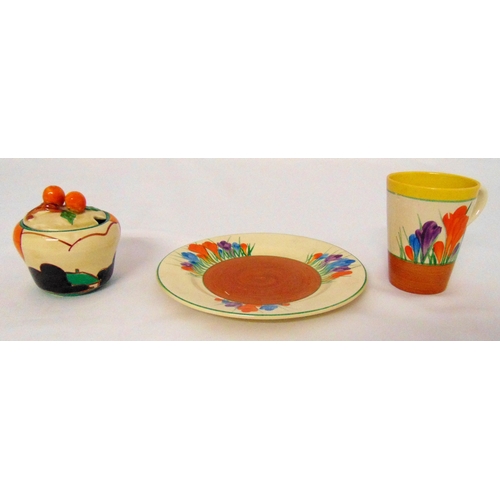 111 - A quantity of Clarice Cliff to include a Fantasque Bizarre jam pot and cover and a Bizarre cup and p... 