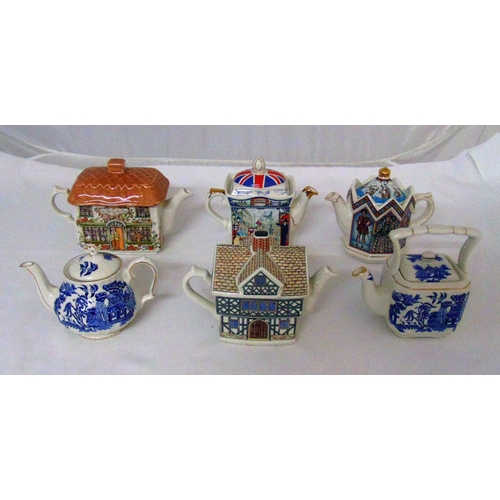 114 - Six novelty Sadlers teapots of various shape and style, tallest 15cm (h)