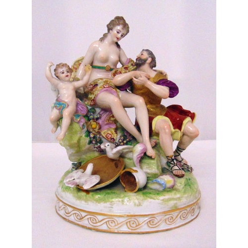 126 - A Meissen style classical figural group to include a couple, putti and doves all on raised naturalis... 