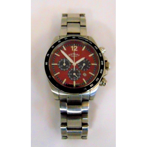 247 - Rotary stainless steel Chronograph with red dial on a stainless steel articulated bracelet