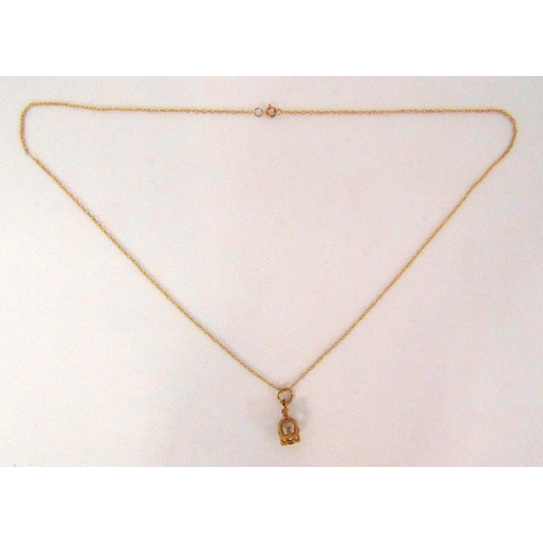 336 - 9ct yellow gold 2002 Golden Jubilee pendant in the form of a crown on a 9ct yellow gold chain, appro... 