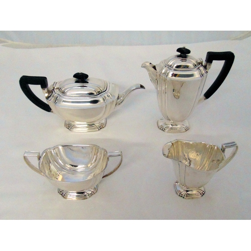 381 - A hallmarked silver Art Deco style four piece tea and coffee set, Sheffield 1940, approx total weigh... 