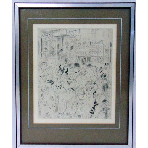 42 - Charles Laborde framed and glazed monochromatic etching of figures in Oxford Street London, details ... 