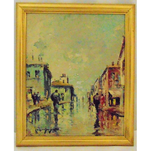 65 - Carlo Sdoya framed oil on panel street scene, signed bottom left, 49 x 39.5cm