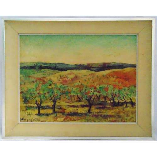 69 - Salvador Vasquez del Rio framed oil on panel titled Sierra de Ubeda Spain, signed bottom left, 49 x ... 