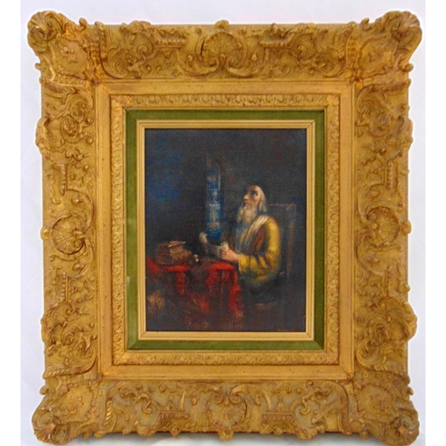 73 - Henry Clemont Van de Velde framed oil on panel of a scholar seated at a table reading a scroll, sign... 