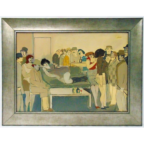 78 - Schmuer framed oil on panel of figures in a club, signed top right, 32 x 45cm