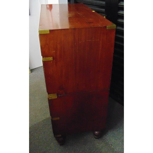 1 - A 19th century rectangular mahogany campaign chest with five drawers, brass handles and fittings, al... 