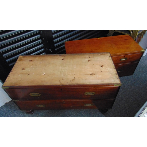 1 - A 19th century rectangular mahogany campaign chest with five drawers, brass handles and fittings, al... 