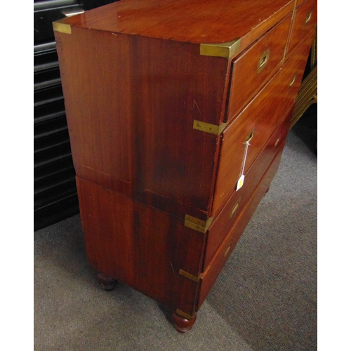 1 - A 19th century rectangular mahogany campaign chest with five drawers, brass handles and fittings, al... 