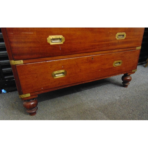 1 - A 19th century rectangular mahogany campaign chest with five drawers, brass handles and fittings, al... 