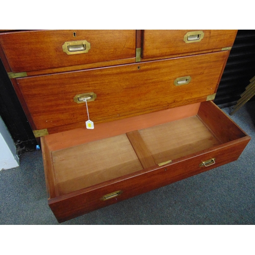 1 - A 19th century rectangular mahogany campaign chest with five drawers, brass handles and fittings, al... 