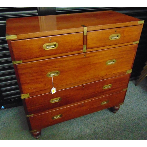 1 - A 19th century rectangular mahogany campaign chest with five drawers, brass handles and fittings, al... 