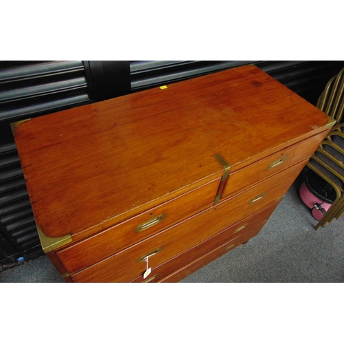 1 - A 19th century rectangular mahogany campaign chest with five drawers, brass handles and fittings, al... 