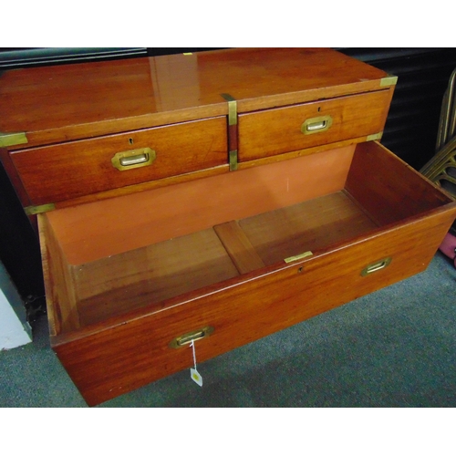 1 - A 19th century rectangular mahogany campaign chest with five drawers, brass handles and fittings, al... 
