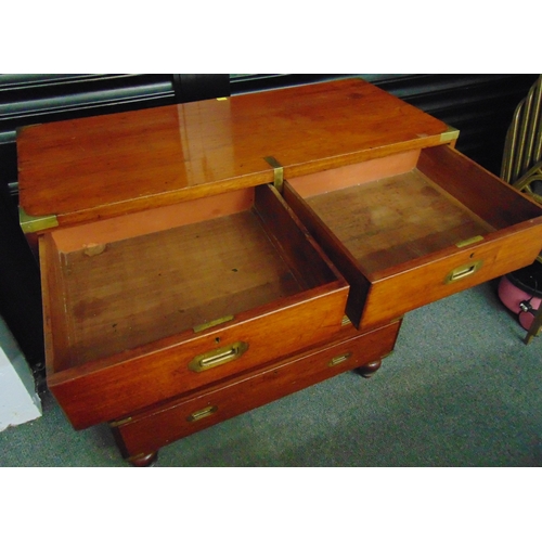 1 - A 19th century rectangular mahogany campaign chest with five drawers, brass handles and fittings, al... 