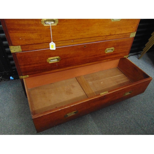 1 - A 19th century rectangular mahogany campaign chest with five drawers, brass handles and fittings, al... 