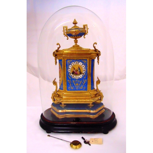 238 - A French 19th century Ormolu mantle clock with painted panels depicting urns and neo-classical decor... 