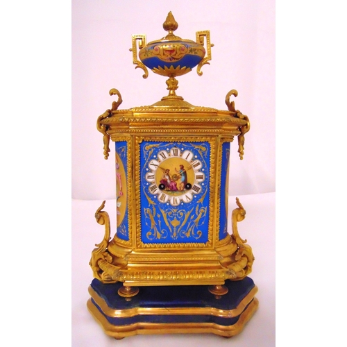 238 - A French 19th century Ormolu mantle clock with painted panels depicting urns and neo-classical decor... 