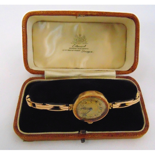 261 - 9ct gold ladies bracelet wristwatch by Edwards of Glasgow in original case, approx total weight 26.1... 