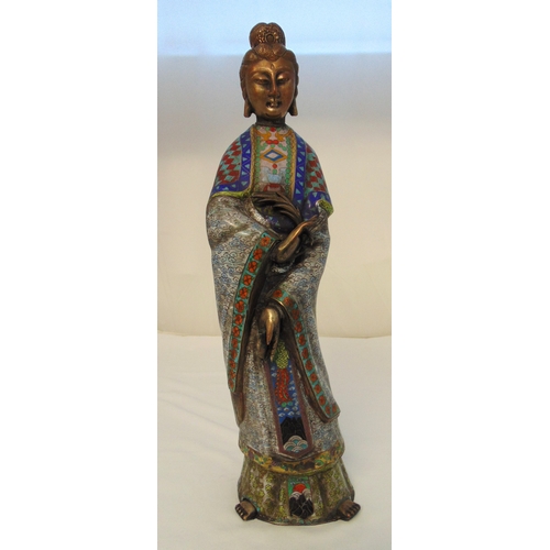 153 - A Chinese cloisonné and white metal figurine of Guan Yin, 61.5cm (h)