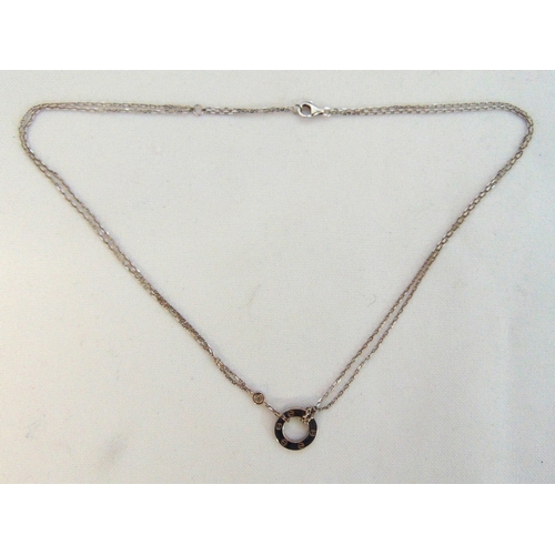 278 - Cartier 18ct white gold love pendant with two diamonds on a double strand chain, to include box and ... 