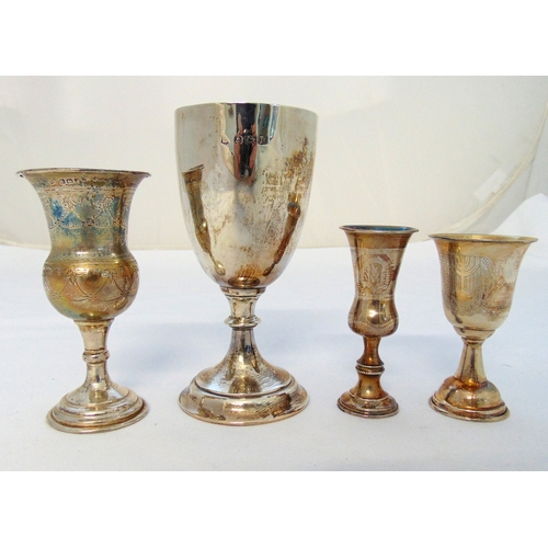 328 - Four hallmarked silver and white metal Kiddush cups, approx total weight of silver 208g