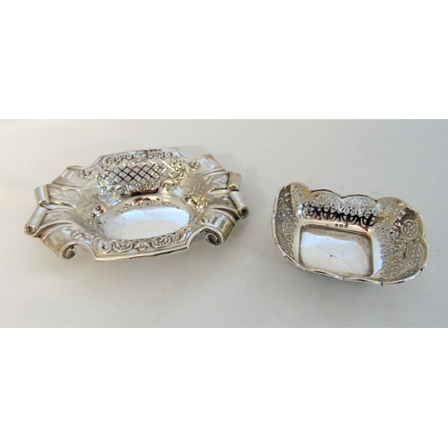 329 - Two hallmarked silver bonbon dishes, approx total weight 84g, one A/F