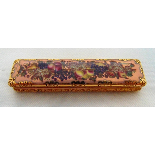 252 - A French 19th century Louis XVI style gold and enamel rectangular toothpick holder decorated to the ... 