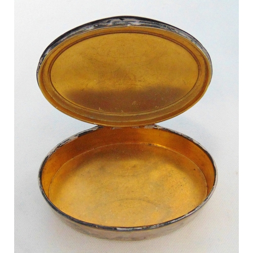 344 - Mappin and Webb hallmarked silver and enamel oval powder box, plain sides and hinged cover, approx. ... 