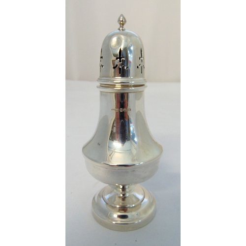 248 - A hallmarked silver sugar sifter pear shaped with pierced pull off cover, Birmingham 1947, approx to... 