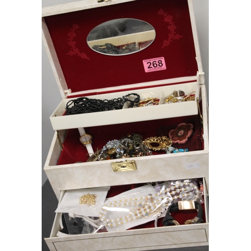 268 - Jewellery box of costume jewellery