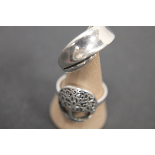 301 - 925 silver tree of life ring size R and a 925 silver band ring size V