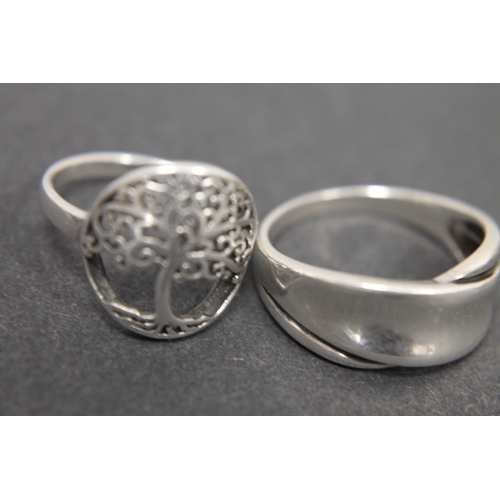 301 - 925 silver tree of life ring size R and a 925 silver band ring size V