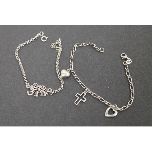 305 - 925 silver elephant bracelet and 925 silver charm bracelet