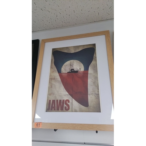 61 - Framed "Jaws" movie poster print, officially licensed with Certificate of Authenticity fro... 