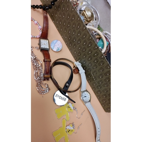 617 - Mixed lot of costume jewellery includes watches, bead necklaces, bracelet, earrings, and assorted ac... 