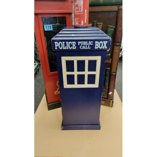 118 - Job lot of CD/dvd novelty storage cupboards including a Dr Who style Police public call box, post bo... 