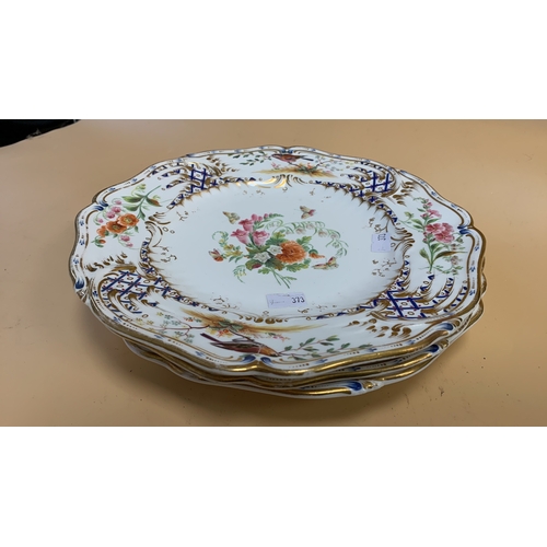 164 - Decorative Large Bon Bon dish, cake stand and three plates all with flower and gold gilt detail