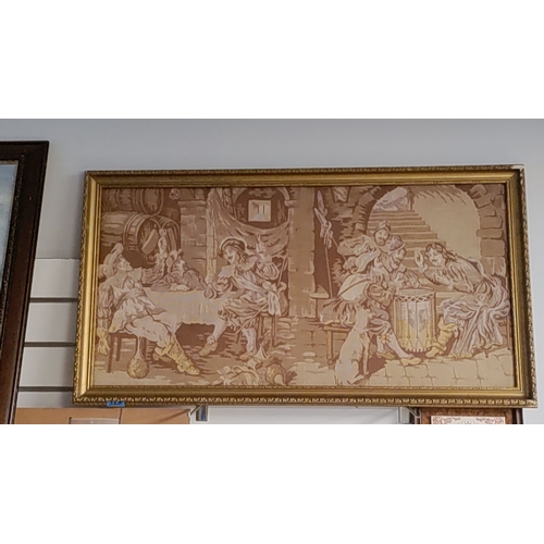 176 - Large Framed Tapestry of a Tavern Scene. H 53cm x 99cm