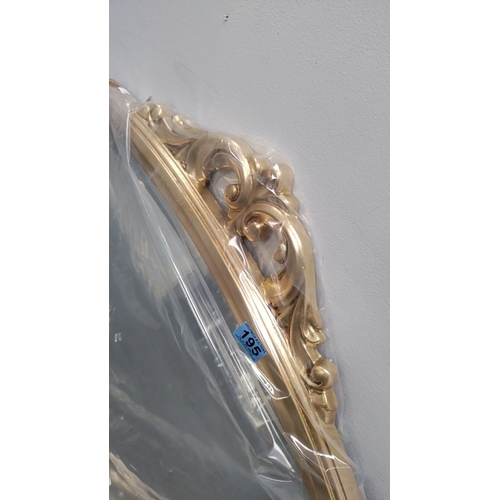 195 - Large new in packaging Gold ornate framed mantle mirror  104cm x 144cm