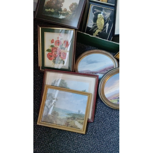 199 - Job lot of framed Art work inc flowers, Egyptian, Landscapes etc