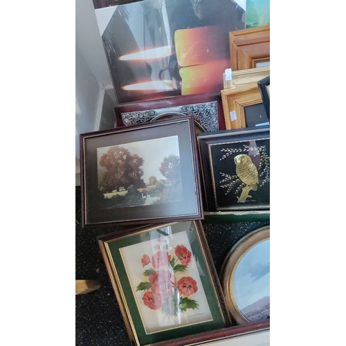 199 - Job lot of framed Art work inc flowers, Egyptian, Landscapes etc