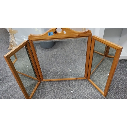 201 - Pine dressing table folding mirror 53cm x 95cm when open. A/F